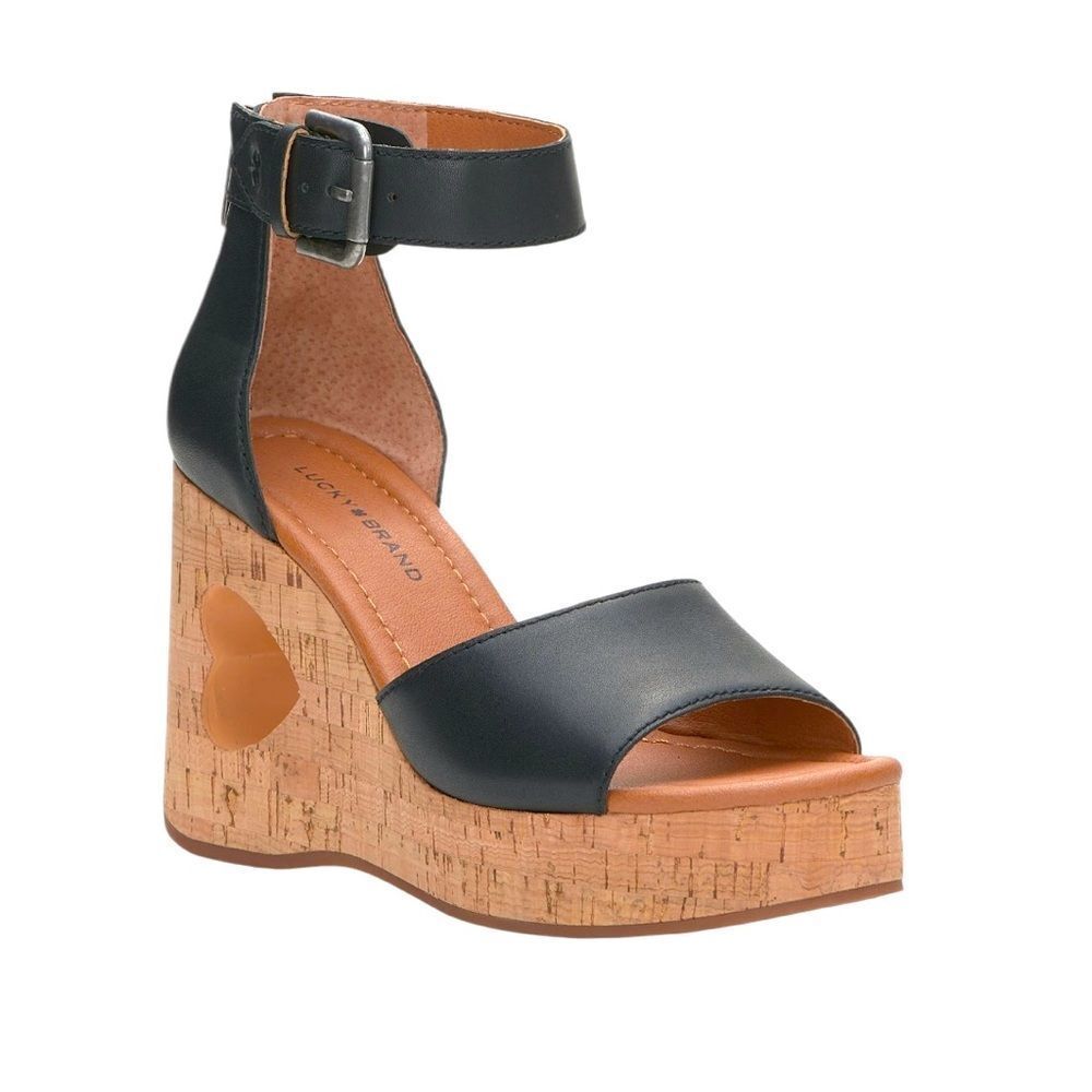 NWT LUCKY‎ BRAND HIMMY HEART BLACK WEDGE SANDAL WEDGES WOMENS NEW IN BOX